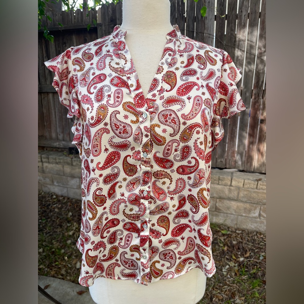 Zara Red and Cream Paisley Blouse